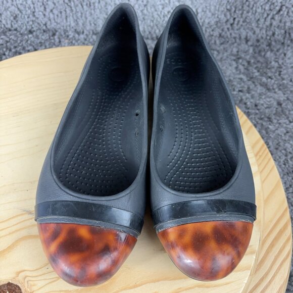 Crocs Shoes Tortoise Shell Flats Womens Size 8 Slip On Cap Toe Casual Loafer - Picture 5 of 7